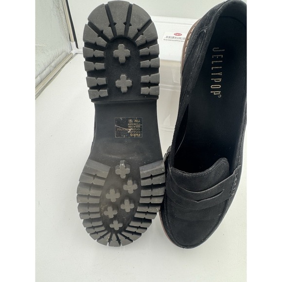 Jellypop Paris Women's Sz 11m Chunky Black Suede Platform Loafers Lug Sole - Picture 6 of 7